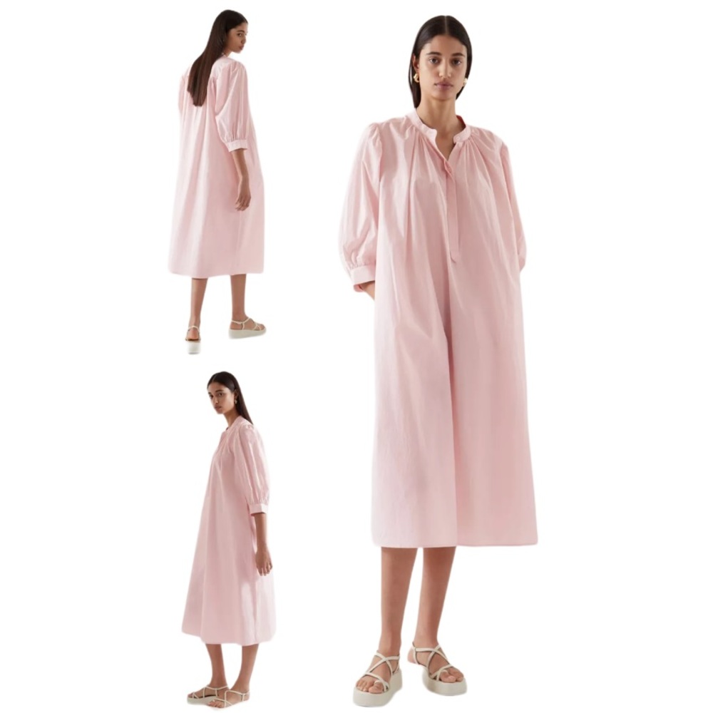 Cotton COS A Line Pale Pink Puff Sleeve Dress